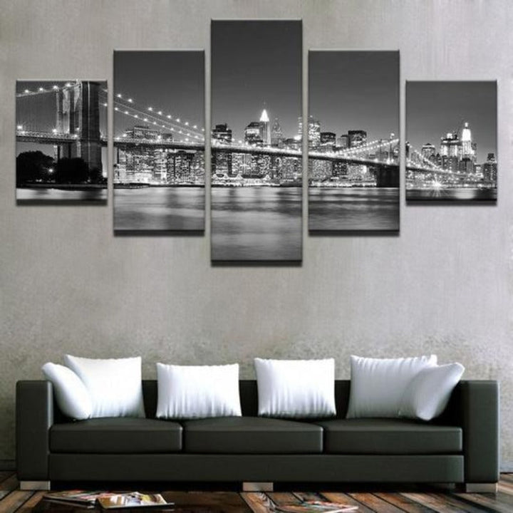 Svart & Hvit Brooklyn Bridge - Lerret Veggkunst Maleri | Skanto
