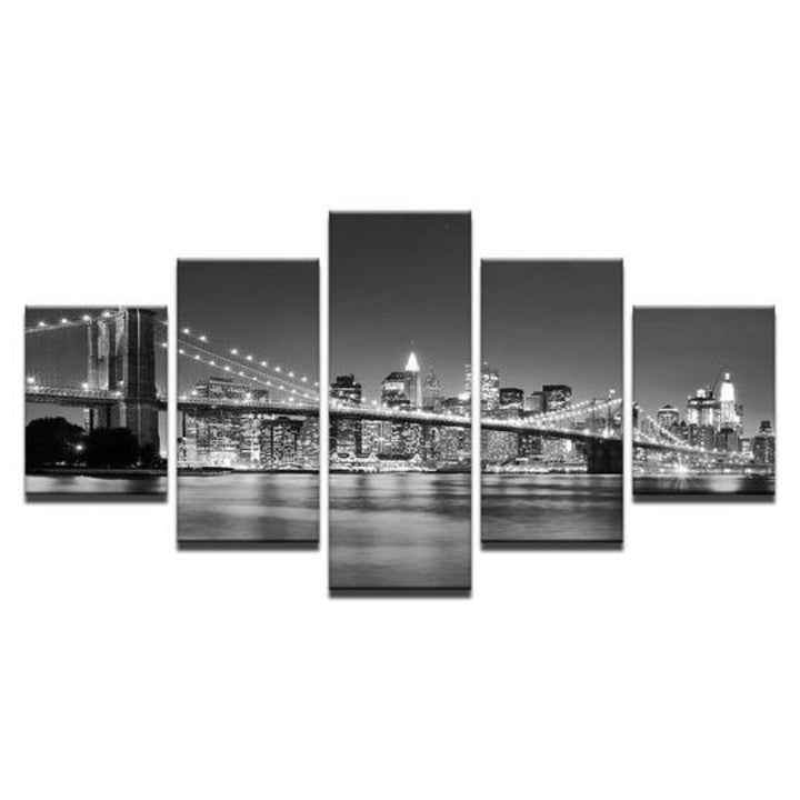 Svart & Hvit Brooklyn Bridge - Lerret Veggkunst Maleri | Skanto