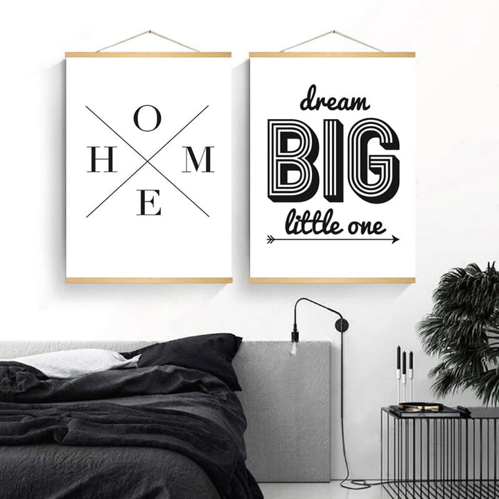 Minimalistisk Svart-Hvitt Inspirerende Bokstaver - Lerret Veggkunst Maleri
