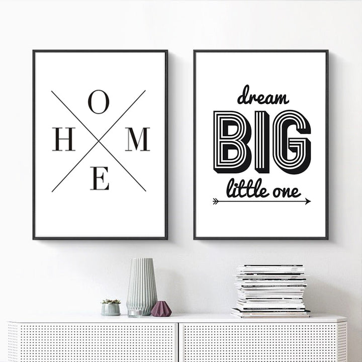 Minimalistisk Svart-Hvitt Inspirerende Bokstaver - Lerret Veggkunst Maleri