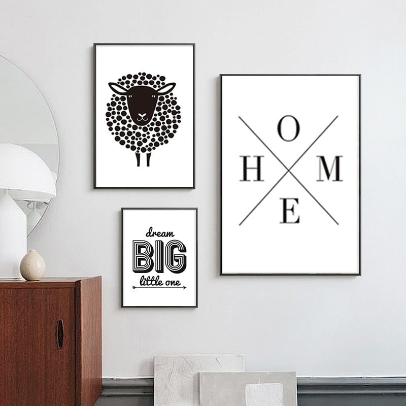 Minimalistisk Svart-Hvitt Inspirerende Bokstaver - Lerret Veggkunst Maleri