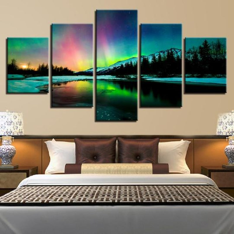 Aurora Borealis Lake - Lerret Veggkunst Maleri | Skanto
