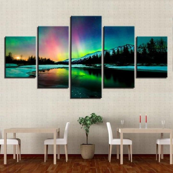 Aurora Borealis Lake - Lerret Veggkunst Maleri | Skanto