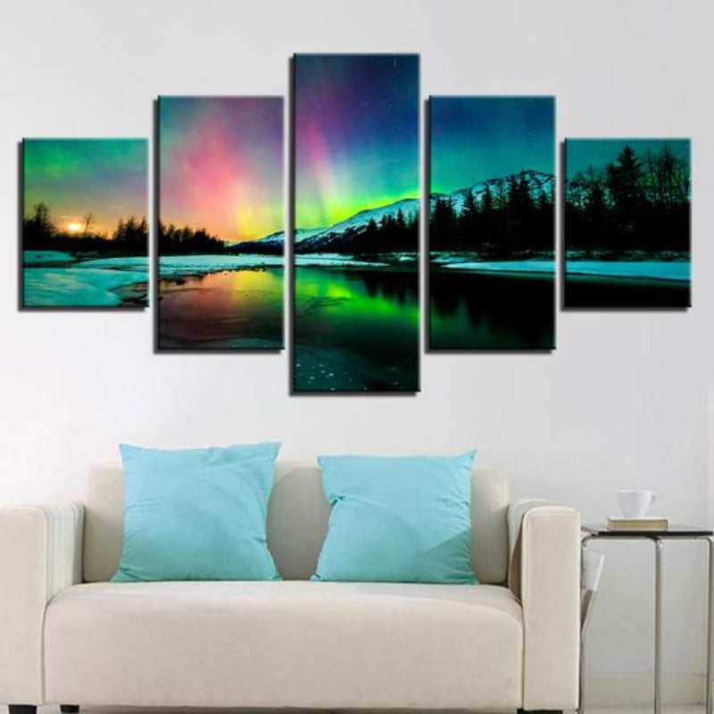 Aurora Borealis Lake - Lerret Veggkunst Maleri | Skanto