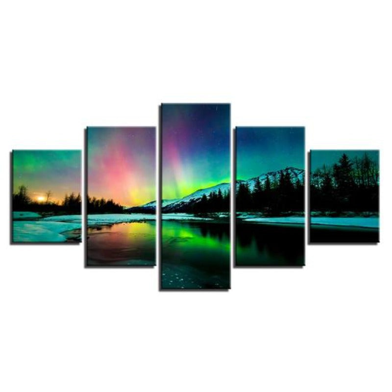 Aurora Borealis Lake - Lerret Veggkunst Maleri | Skanto