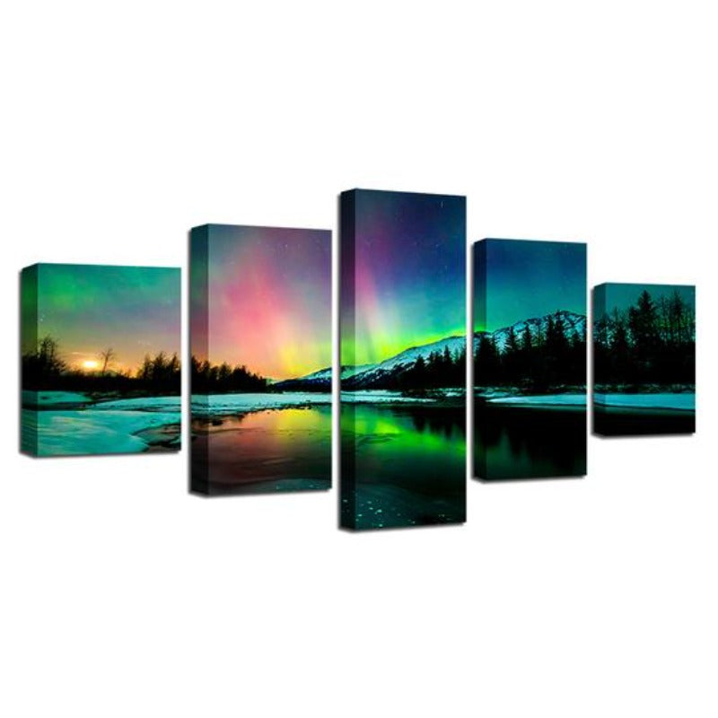Aurora Borealis Lake - Lerret Veggkunst Maleri | Skanto