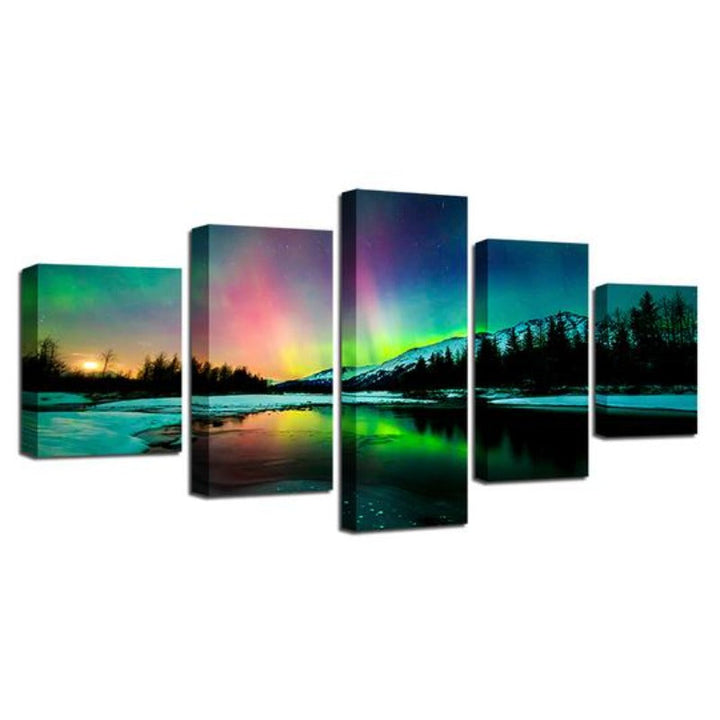 Aurora Borealis Lake - Lerret Veggkunst Maleri | Skanto