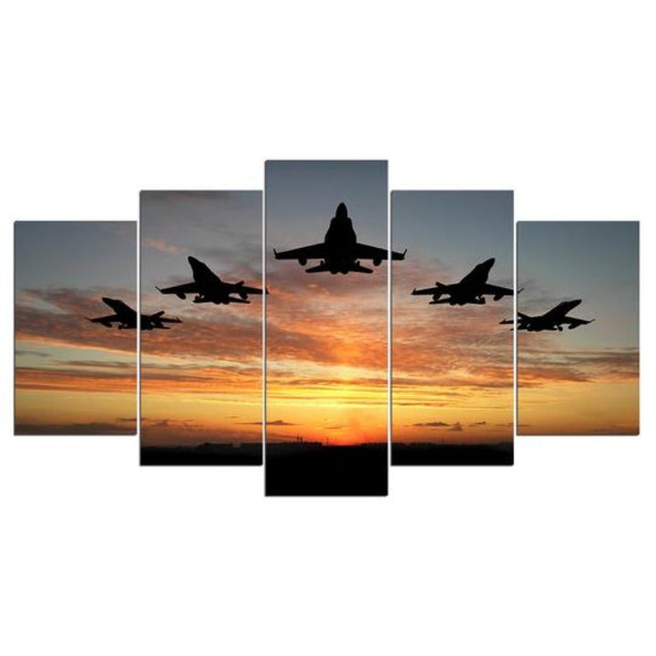 Flygende fly solnedgang - lerret veggkunst maleri