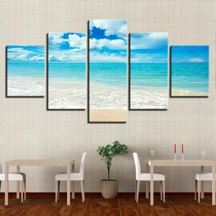 Blå havbølger på stranden - lerret veggkunstmaleri | Skanto