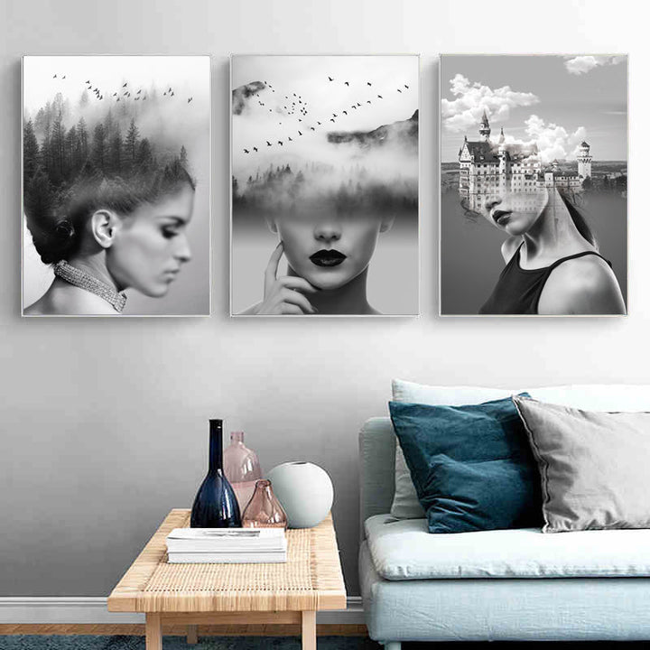 Abstrakt Figur Kvinner Landskap Veggkunst Trykk 3 Stykker - Lerret Veggkunstmaleri | Skanto