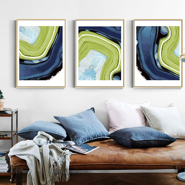 Abstract Blå Grøn Marmor - Lerret Veggkunst Maleri | Skanto