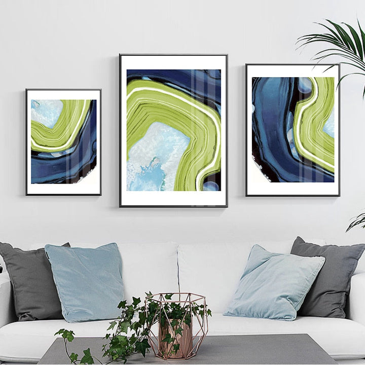 Abstract Blå Grøn Marmor - Lerret Veggkunst Maleri | Skanto