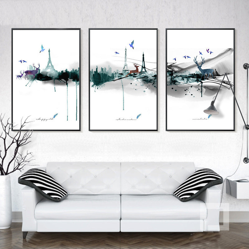 Abstract Paris Eiffel Tower Deer - Lerret Veggkunst Maleri | Skanto