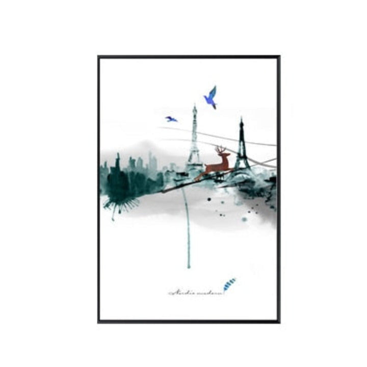 Abstract Paris Eiffel Tower Deer - Lerret Veggkunst Maleri | Skanto
