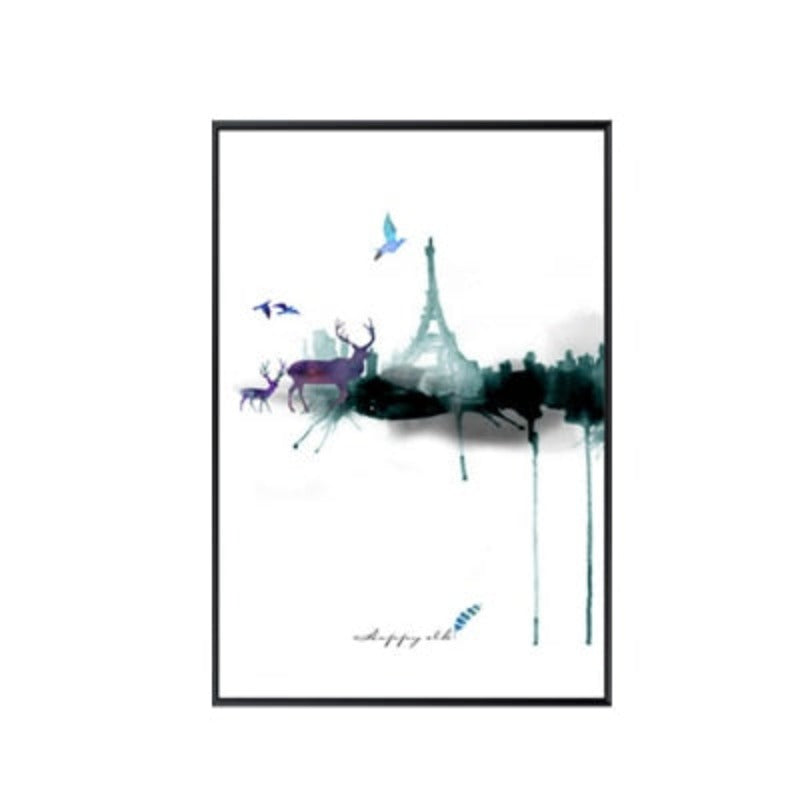 Abstract Paris Eiffel Tower Deer - Lerret Veggkunst Maleri | Skanto