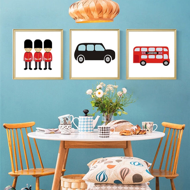 London Bus Tema Barnerom Decor - Lerret Veggkunst Maleri