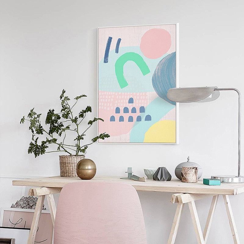 Abstract Akvarell Multi Pink Prinsesse - Lerret Veggkunst Maleri | Skanto