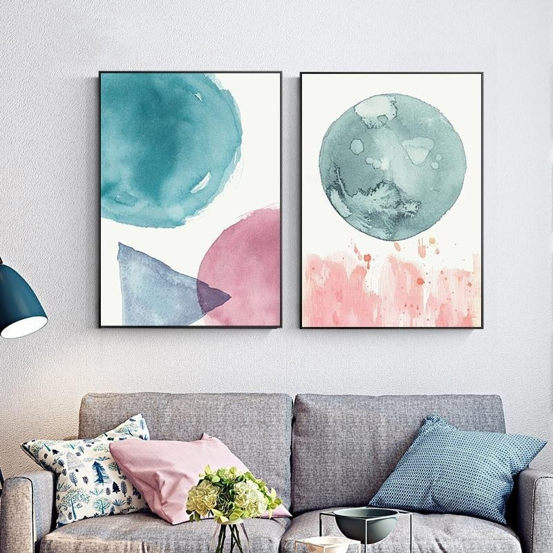 Abstrakt Akvarell Rosa Blå - Lærred Veggkunst Maleri | Skanto
