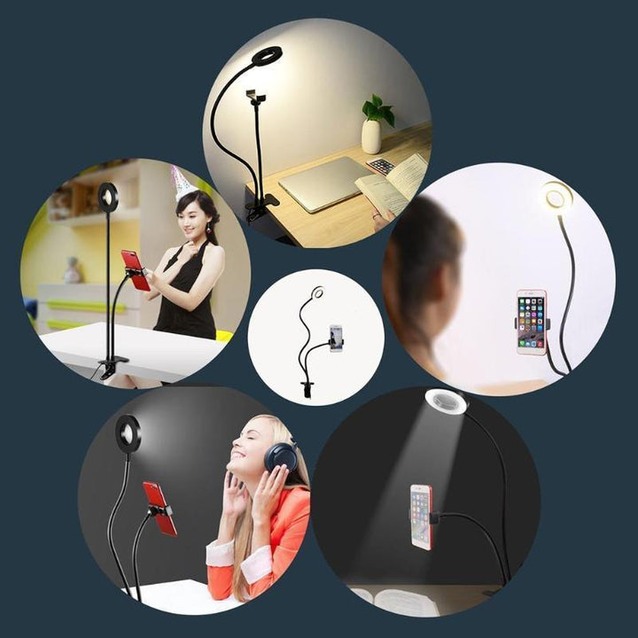 Skanto | 2 i 1 direktesendings telefonholder med LED selfie ringlys