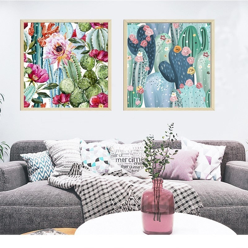 Cactus Floral - Lerret Veggkunst Maleri | Skanto
