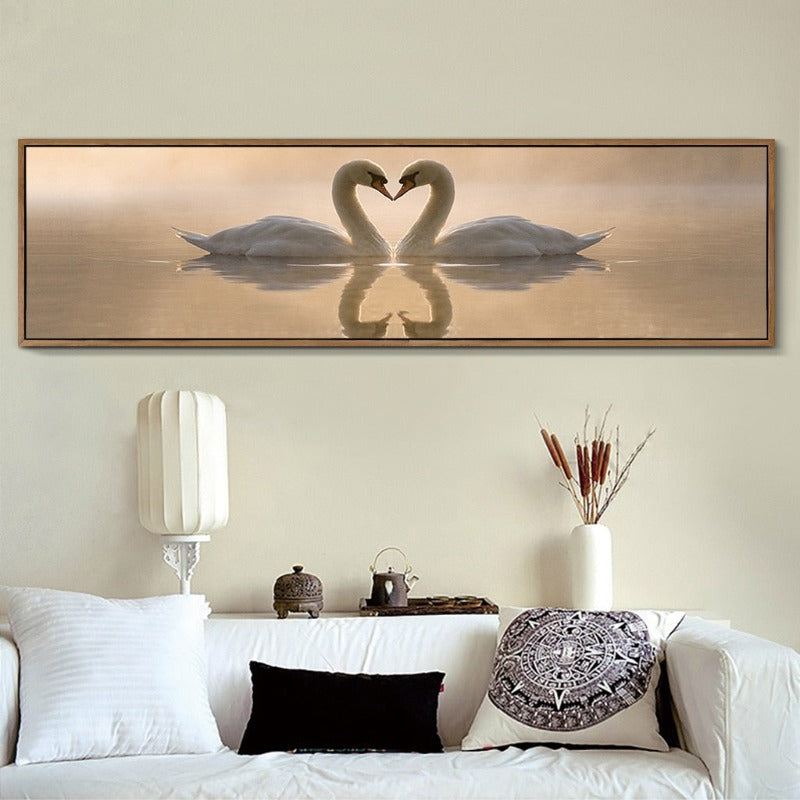 Love Coupe Of Swan Landskap - Lerret Veggkunst Maling