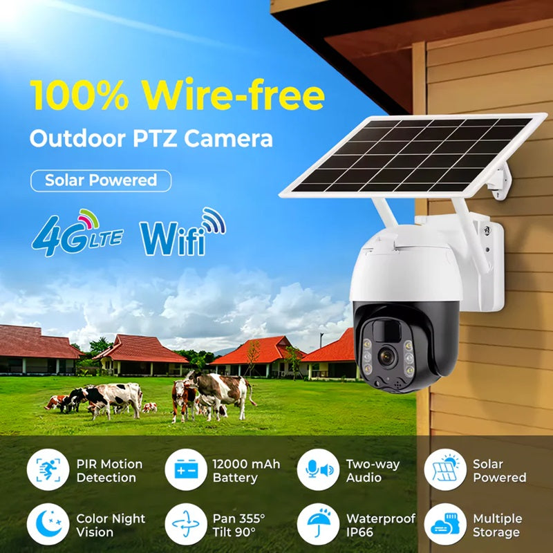 Skanto | 2K solenergidrevet WIFI PTZ-kamera med automatisk sporing og nattsyn