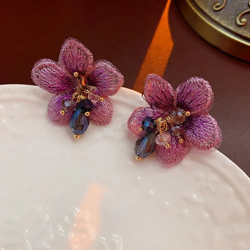 Skanto | Lilla Oriental Hibiscus Blomster Øredobber