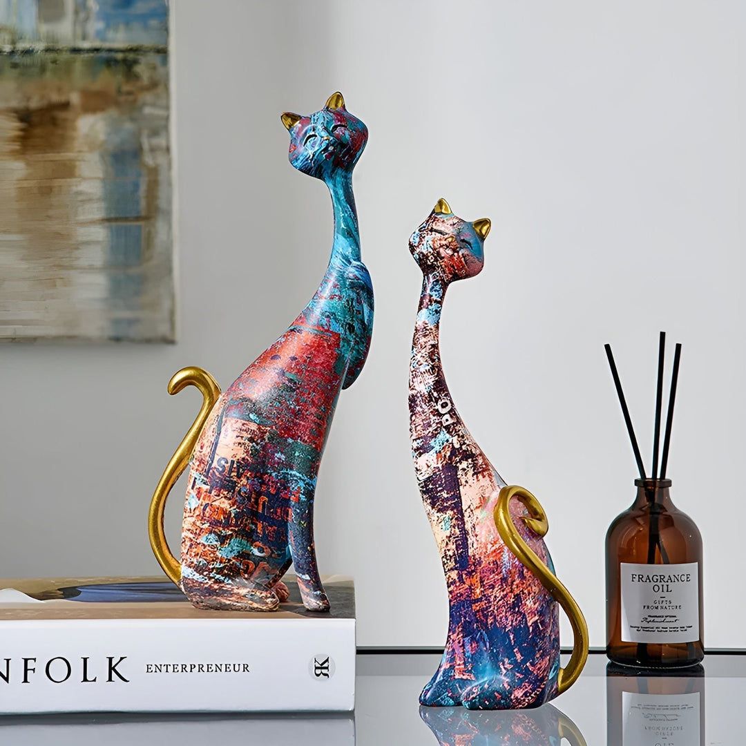 Sweet Lovers - Håndmalt Kattepar Skulptur for Evig Kjærlighet | Skanto