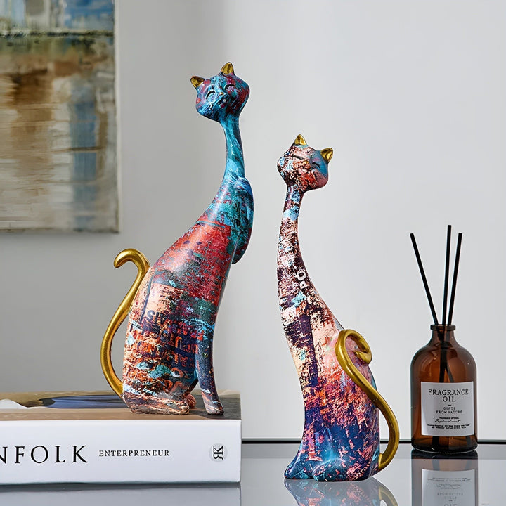 Sweet Lovers - Håndmalt Kattepar Skulptur for Evig Kjærlighet | Skanto