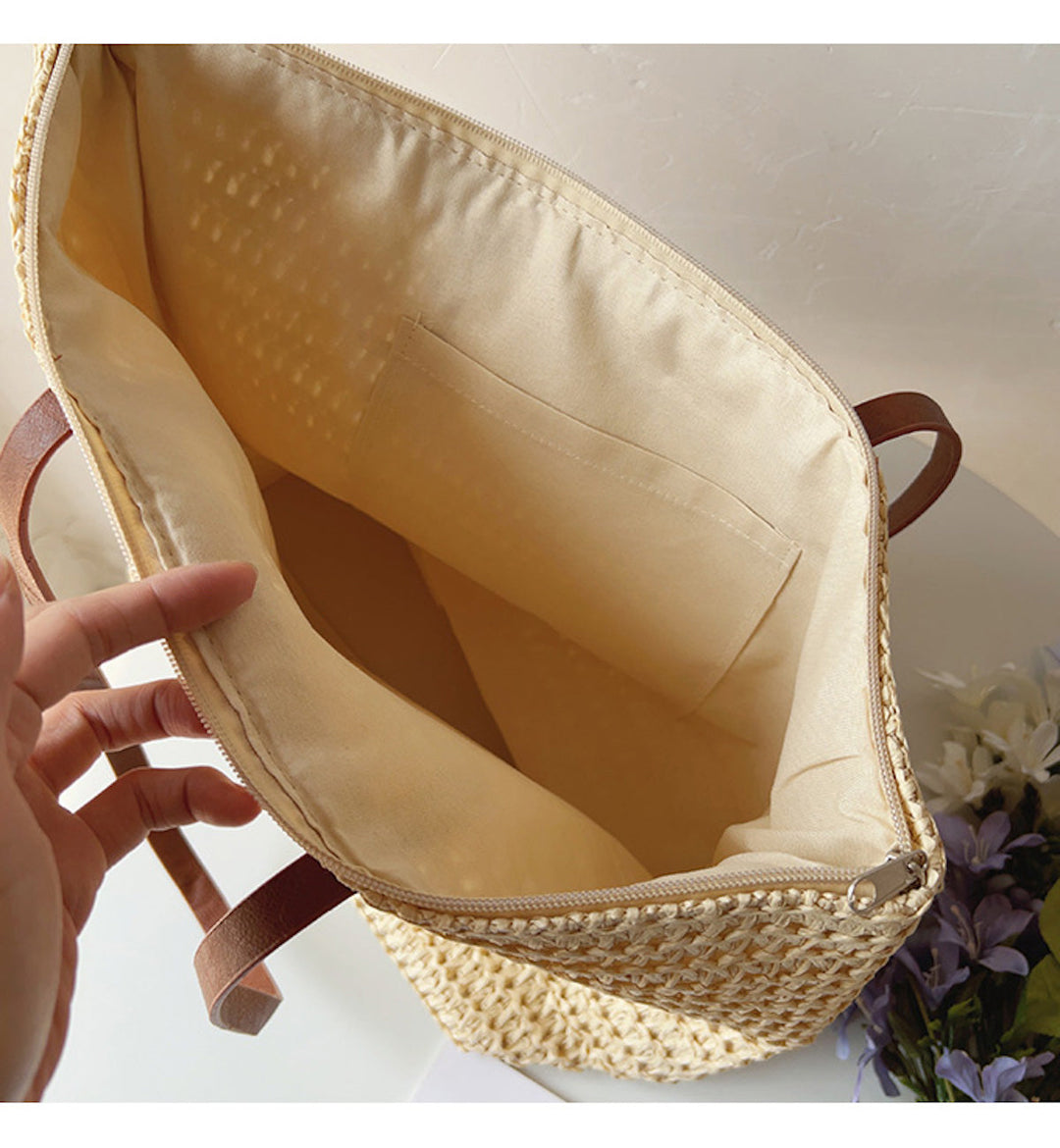 Skanto | Rattan Vevd Bag med Lærremmer - SummerBreeze Tote
