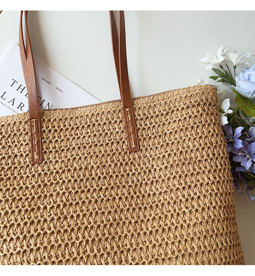 Skanto | Rattan Vevd Bag med Lærremmer - SummerBreeze Tote