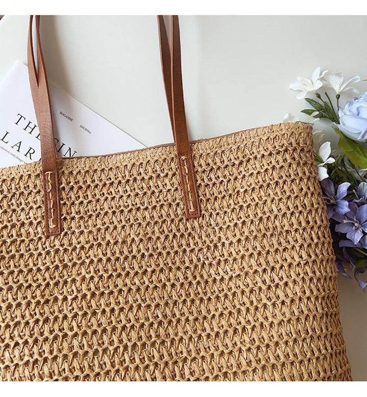 Skanto | Rattan Vevd Bag med Lærremmer - SummerBreeze Tote