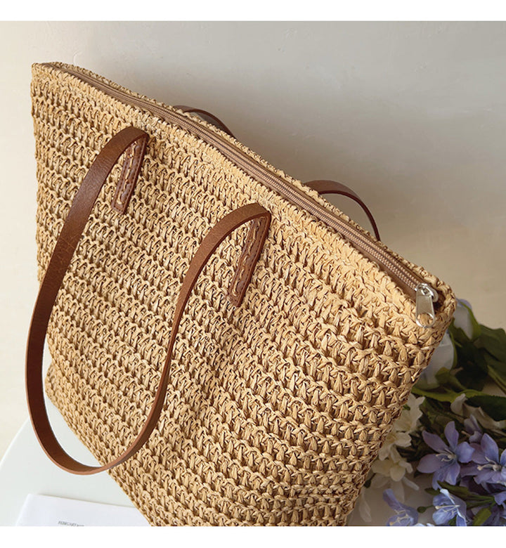 Skanto | Rattan Vevd Bag med Lærremmer - SummerBreeze Tote