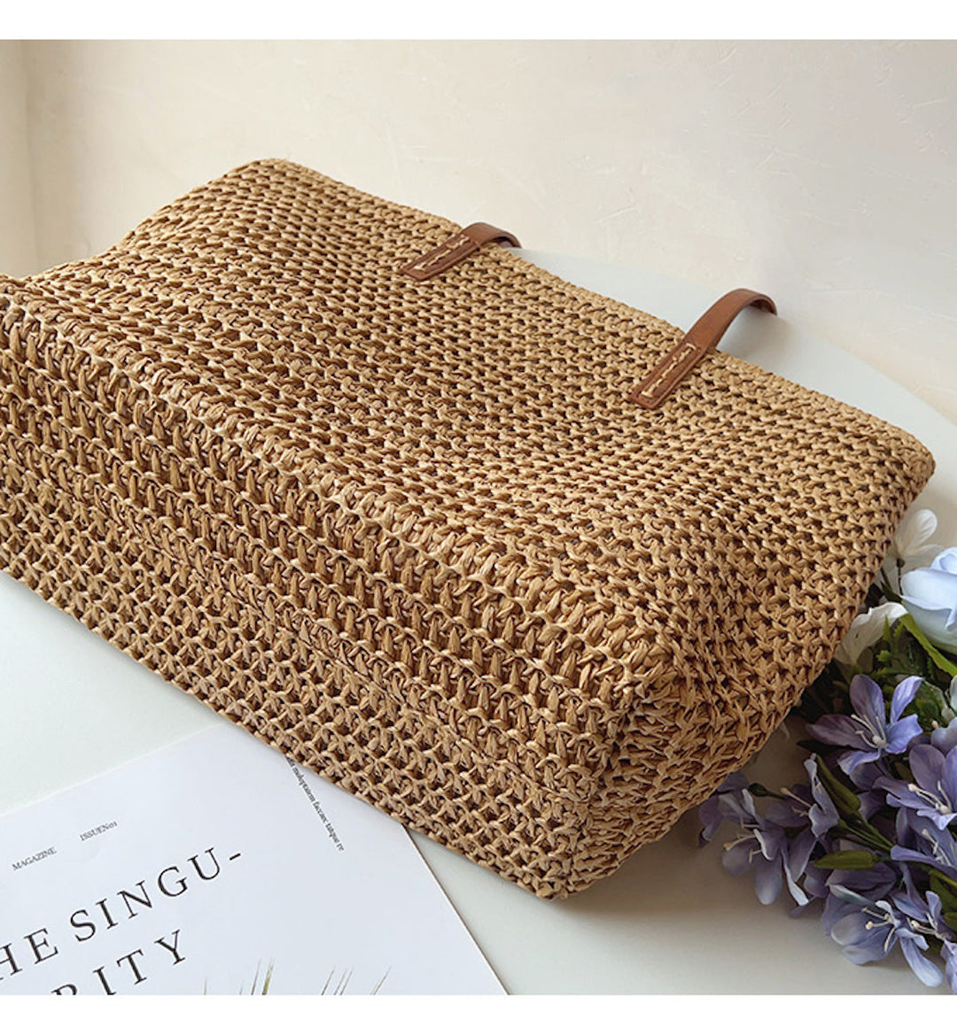 Skanto | Rattan Vevd Bag med Lærremmer - SummerBreeze Tote