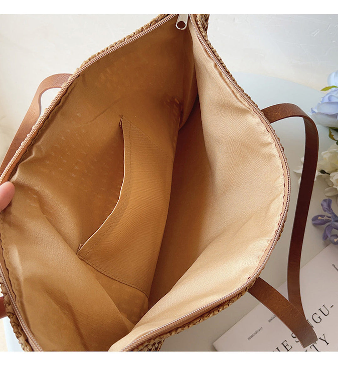 Skanto | Rattan Vevd Bag med Lærremmer - SummerBreeze Tote