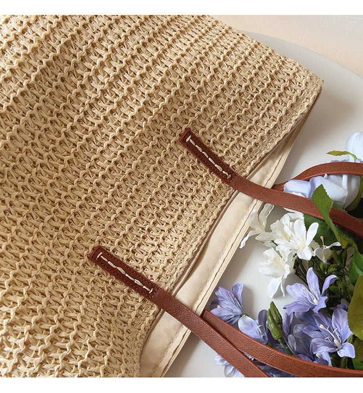 Skanto | Rattan Vevd Bag med Lærremmer - SummerBreeze Tote