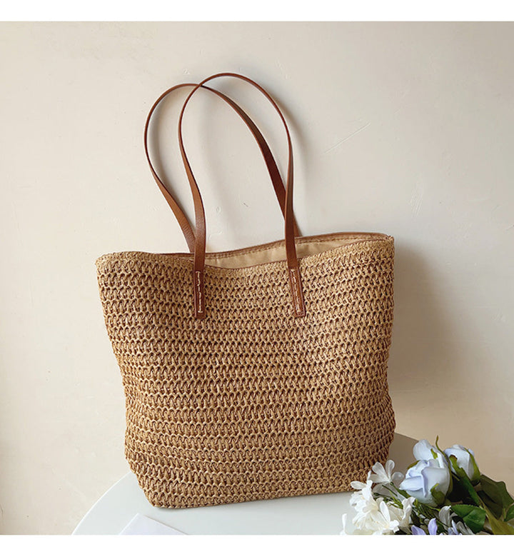 Skanto | Rattan Vevd Bag med Lærremmer - SummerBreeze Tote