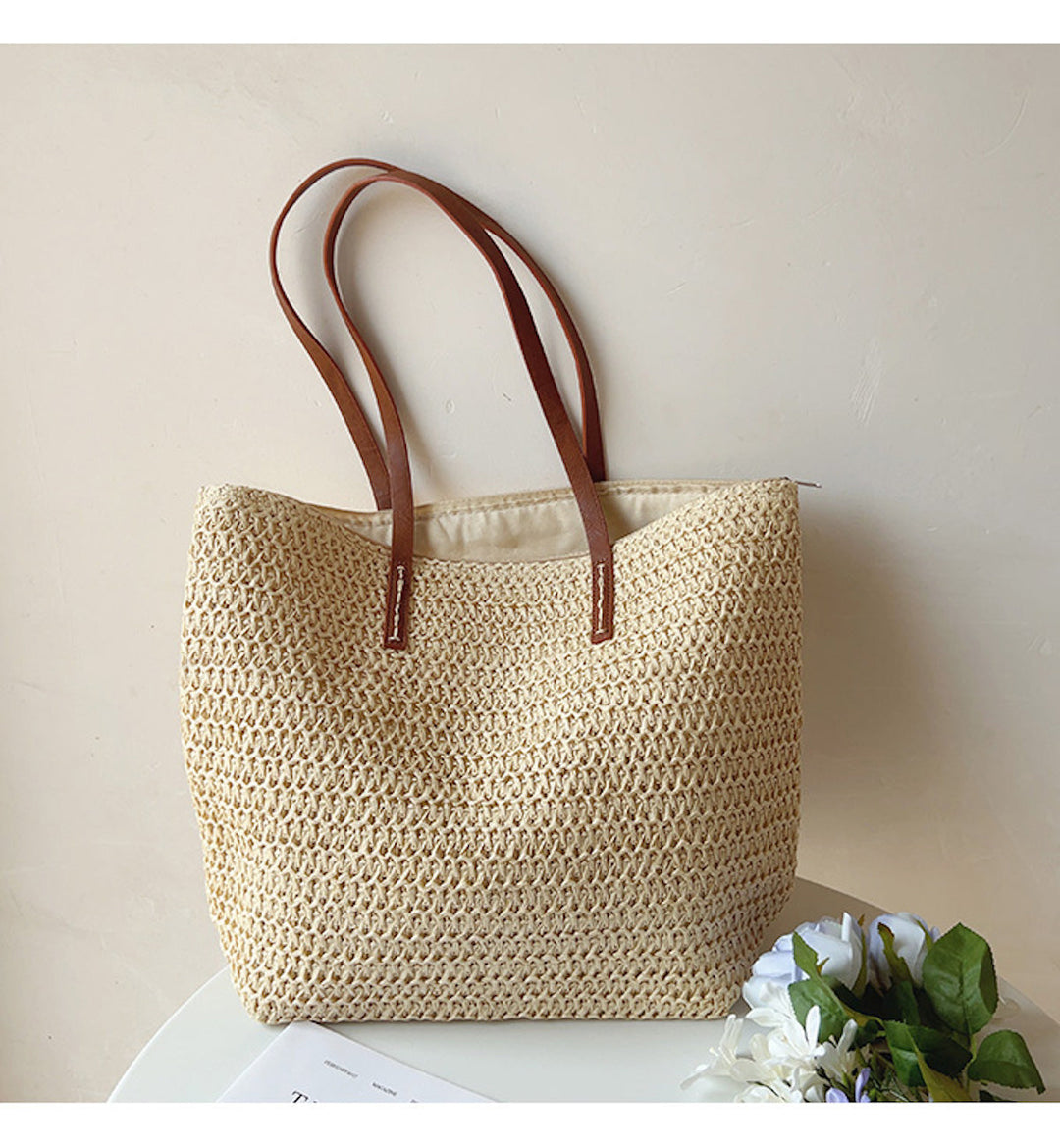 Skanto | Rattan Vevd Bag med Lærremmer - SummerBreeze Tote