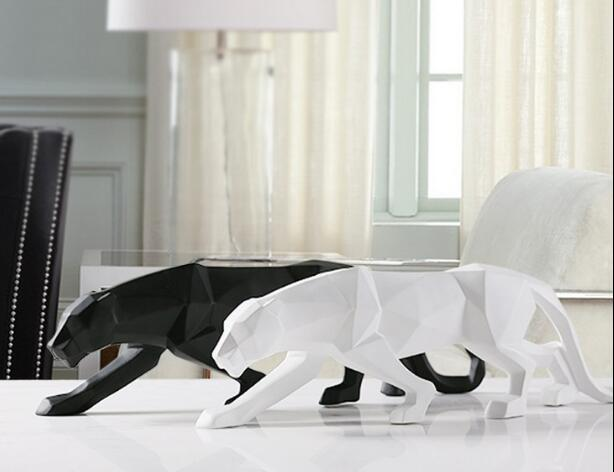 Moderne Harpiks Geometrisk Svart Panther Skulptur | Skanto