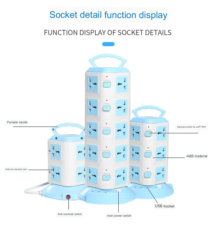 Tower Design Surge Protector Vertical Power Strip | Skanto