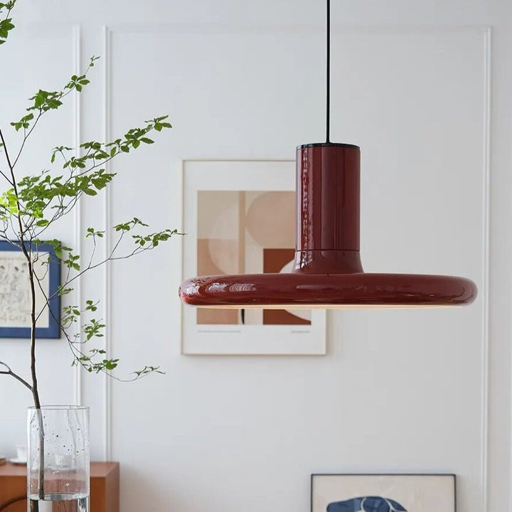 Retro Stil Mørkerød Tallerken Pendellampe | Skanto