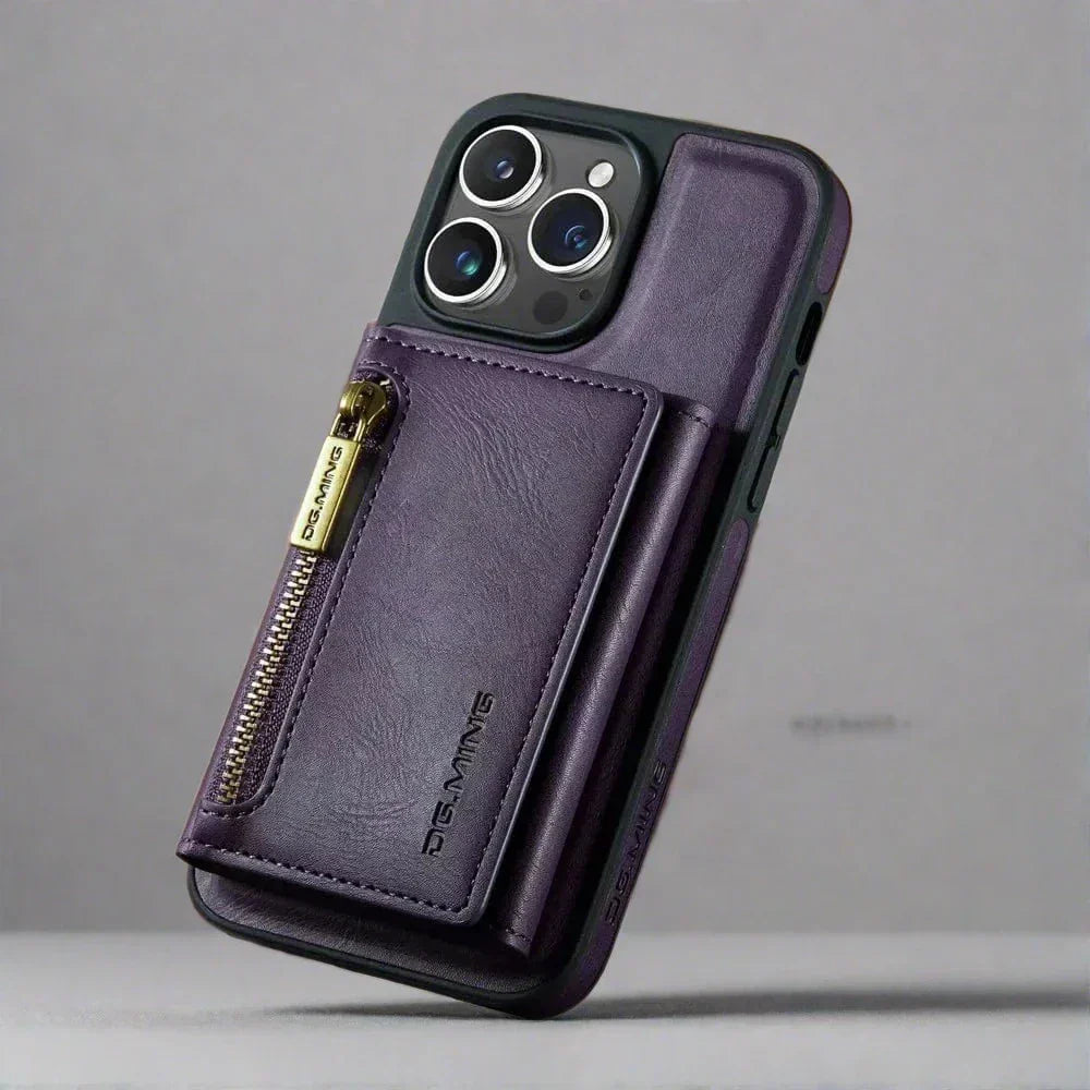 Skanto | RFID iPhone Lommebok Deksel | Avtakbar Magnetisk Lærbilfeste Støtsikker Deksel