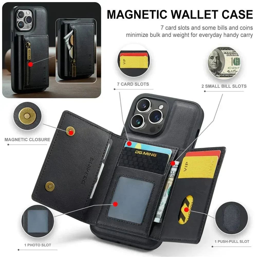 Skanto | RFID iPhone Lommebok | Avtakbar Magnetisk Lær Bilmontering Støtsikkert Etui