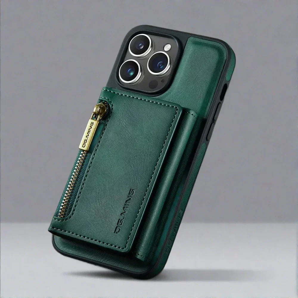 Skanto | RFID iPhone Lommebok Deksel | Avtakbar Magnetisk Lærbilfeste Støtsikker Deksel