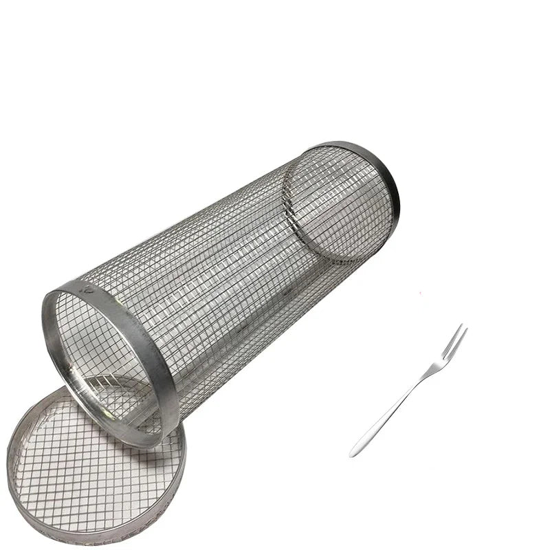 Rullende BBQ-kurv Grilling Basket Ever Round Rustfritt Stål Grill Mesh | Skanto
