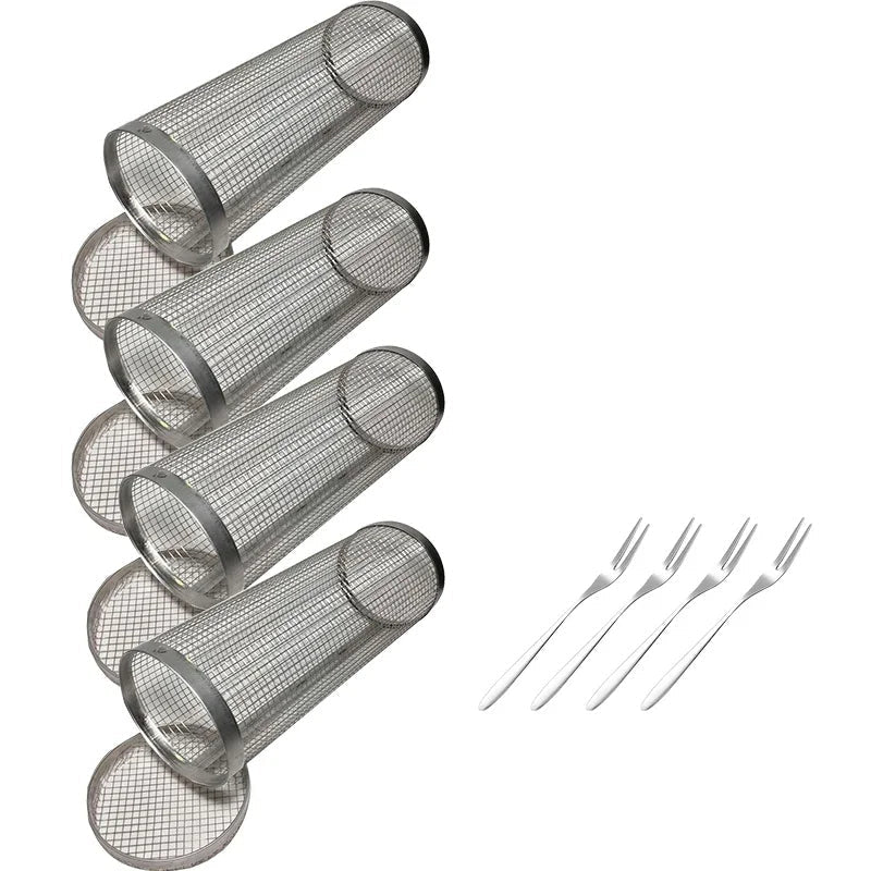 Rullende BBQ-kurv Grilling Basket Ever Round Rustfritt Stål Grill Mesh | Skanto