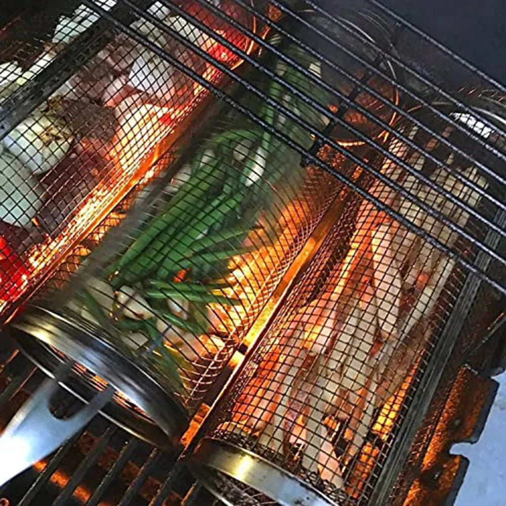 Rullende BBQ-kurv Grilling Basket Ever Round Rustfritt Stål Grill Mesh | Skanto