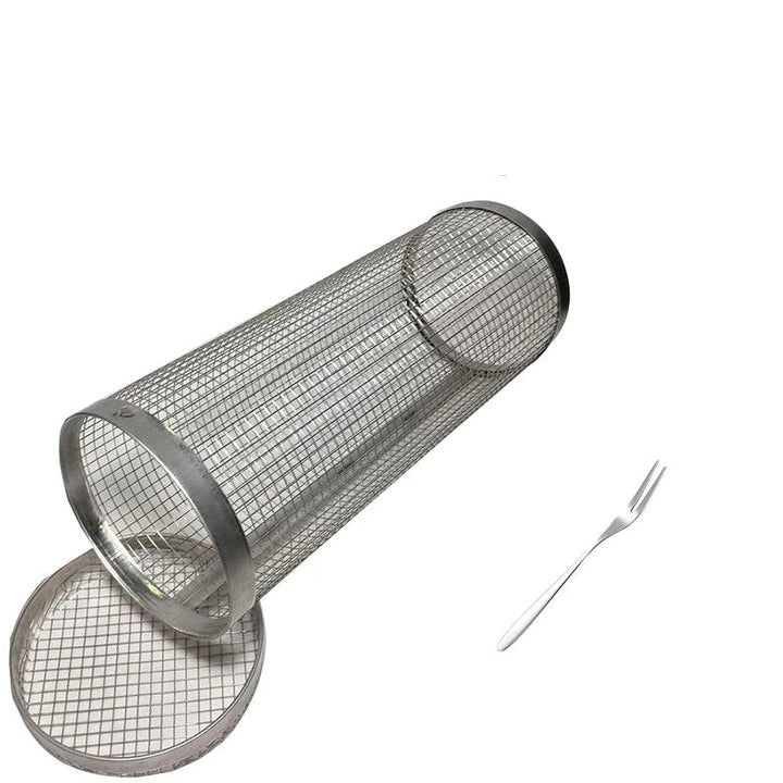 Rullende BBQ-kurv Grilling Basket Ever Round Rustfritt Stål Grill Mesh | Skanto