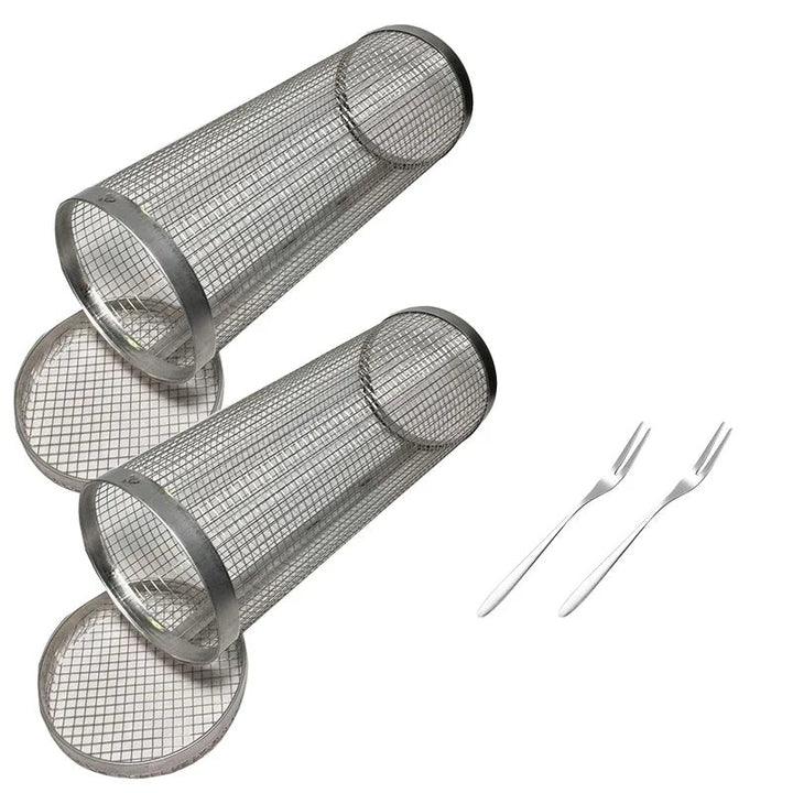 Rullende BBQ-kurv Grilling Basket Ever Round Rustfritt Stål Grill Mesh | Skanto