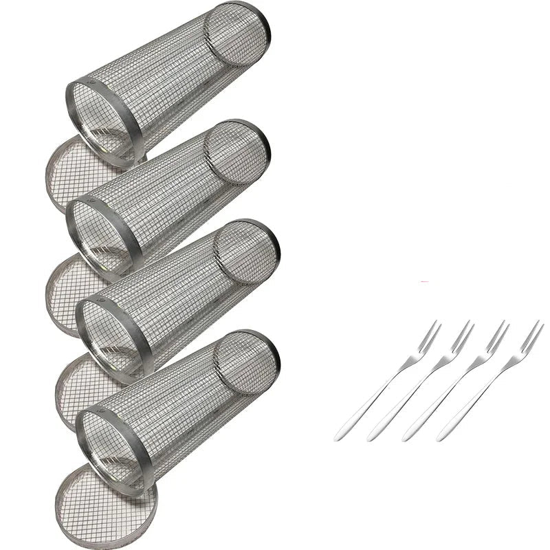 Rullende BBQ-kurv Grilling Basket Ever Round Rustfritt Stål Grill Mesh | Skanto